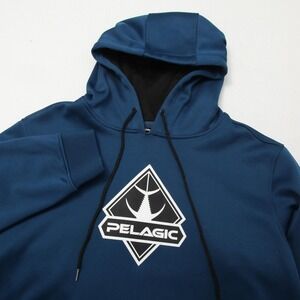 Pelagic Hoodie Sweatshirt Mens Large Blue Pullover Graphic Fishing Polyester